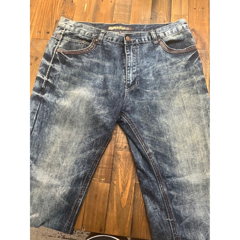 DENIM & RIVETS Jeans Acid Wash Embroidered Streetwear Mens 40 Blue - Picture 3 of 6